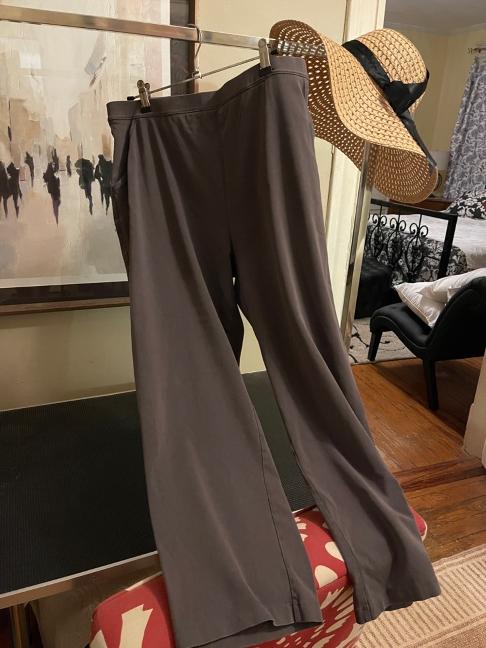 L.L. Bean Wide-Leg Ponte Pants in Taupe Gray